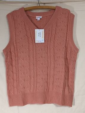 Lularoe Nadia Cable Knit Pullover V-Neck Sweater Vest Medium Blush